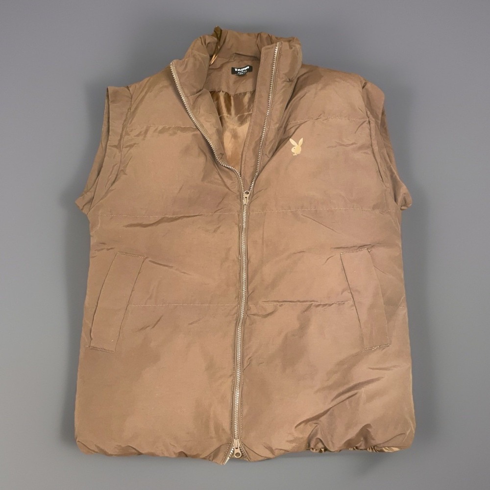 Playboy Brown Oversized Puffer Vest Womens Size M/L